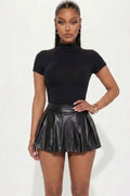 Solid Mock Neck Short Sleeve Top