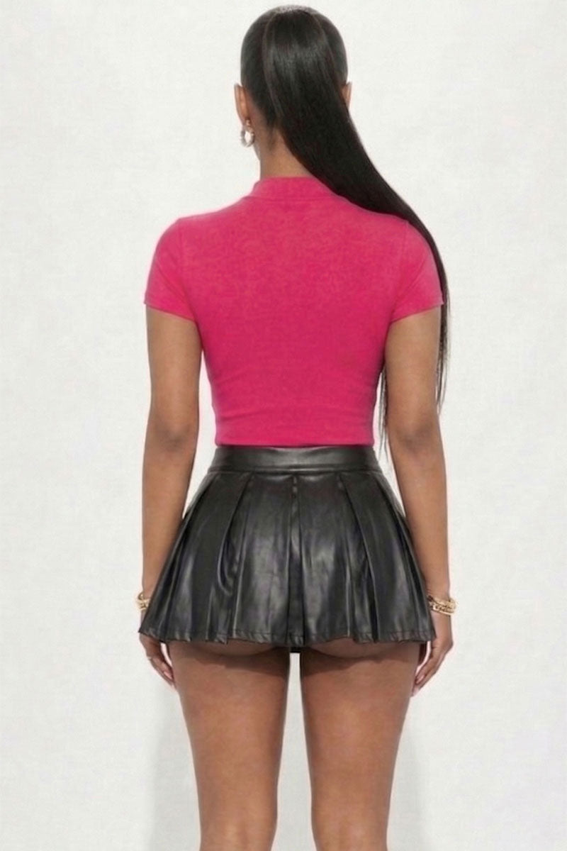 Solid Mock Neck Short Sleeve Top