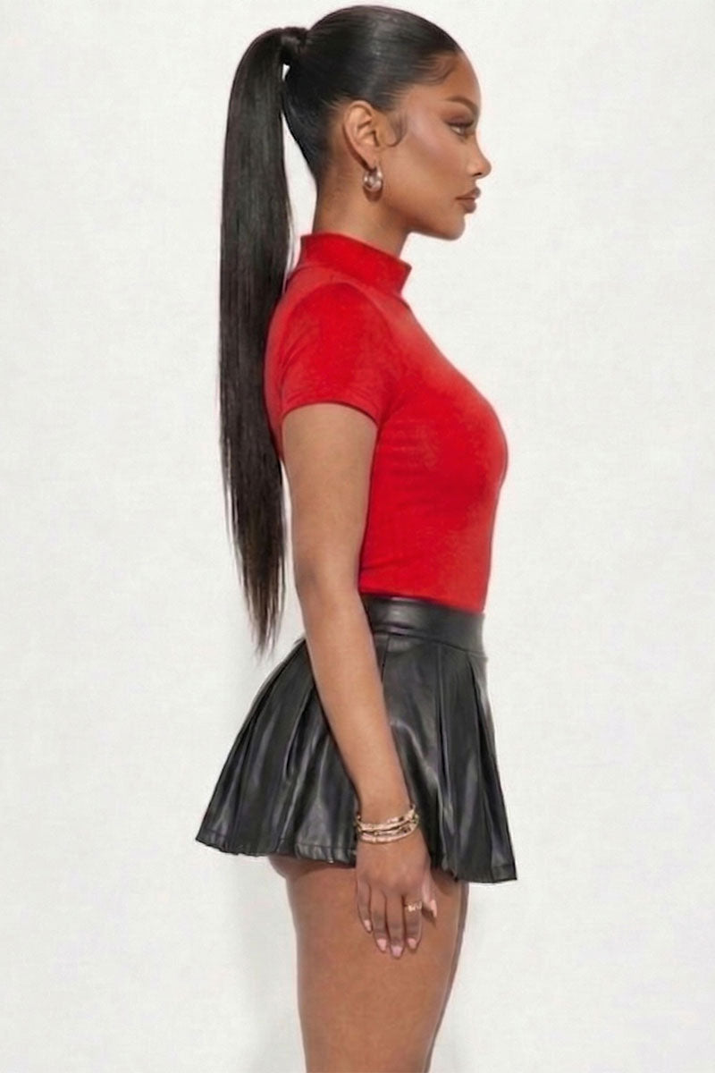 Solid Mock Neck Short Sleeve Top