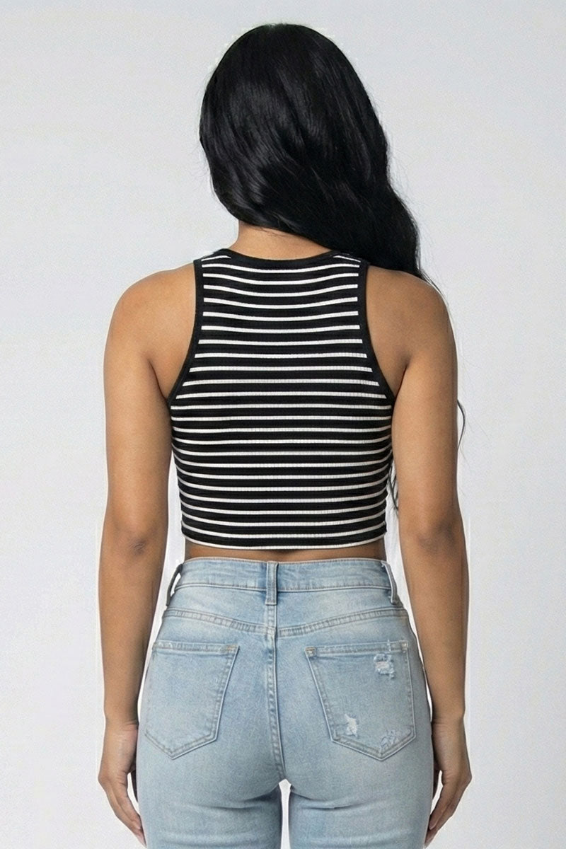 Ribbed Striped Racerback Crop Tank Top