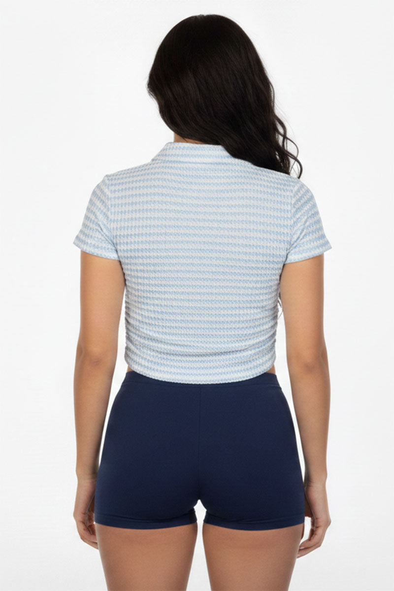 Women's Pineapple Knit Striped Polo Crop Top