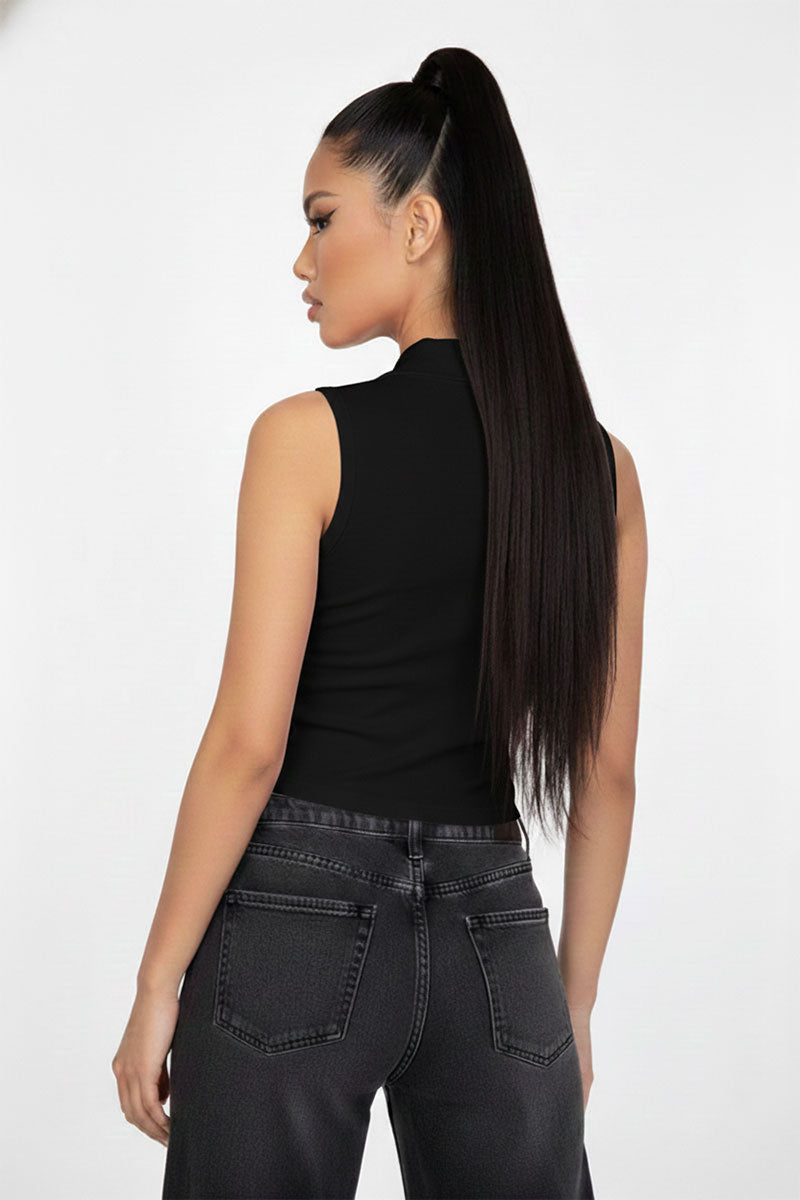 Slim-Fit Sleeveless Polo Collar Crop Top