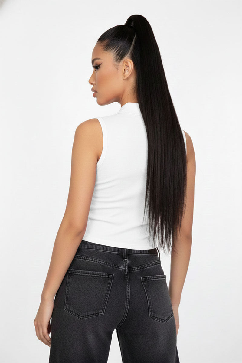 Slim-Fit Sleeveless Polo Collar Crop Top
