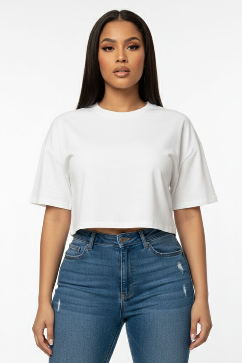 Women's Premium Short Sleeve Round Neck Basic Crop Top