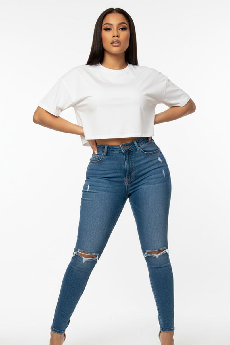 Women's Premium Short Sleeve Round Neck Basic Crop Top