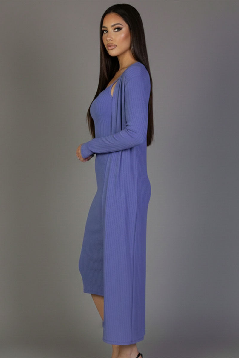 Ribbed Cardigan & Cami Midi Bodycon Dress