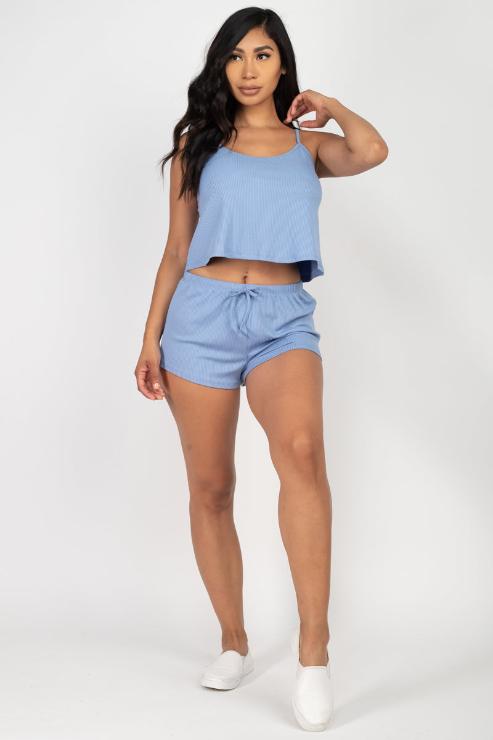 Ribbed Strappy Top & Shorts Set