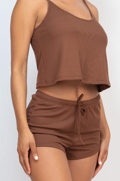 Ribbed Strappy Top & Shorts Set