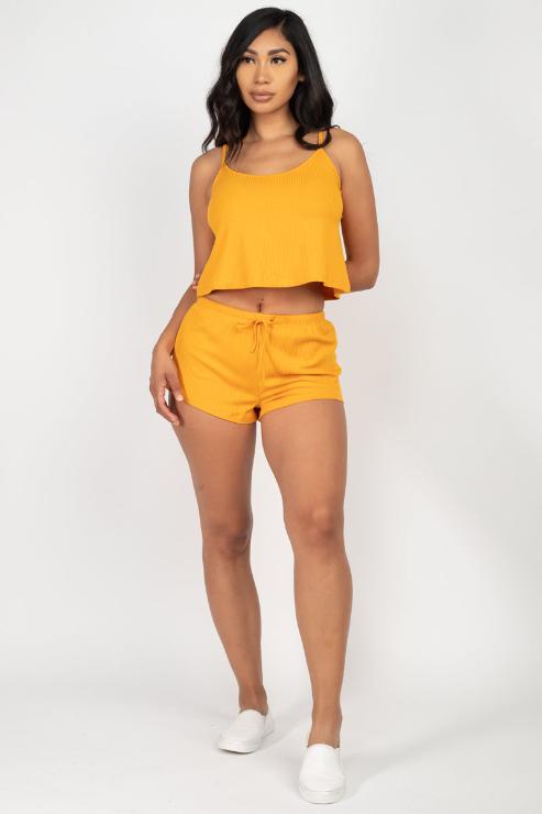 Ribbed Strappy Top & Shorts Set