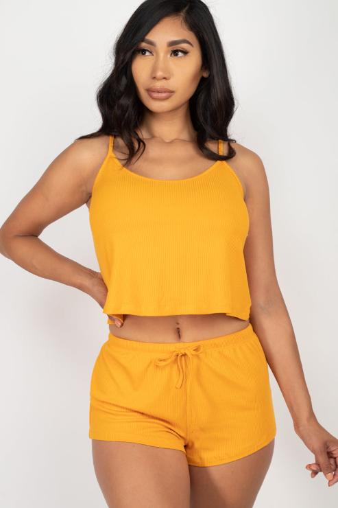 Ribbed Strappy Top & Shorts Set