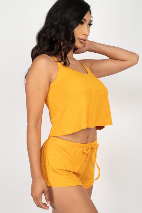 Ribbed Strappy Top & Shorts Set