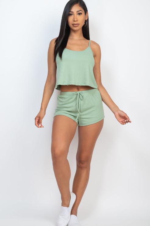 Ribbed Strappy Top & Shorts Set