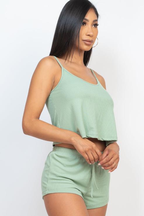 Ribbed Strappy Top & Shorts Set
