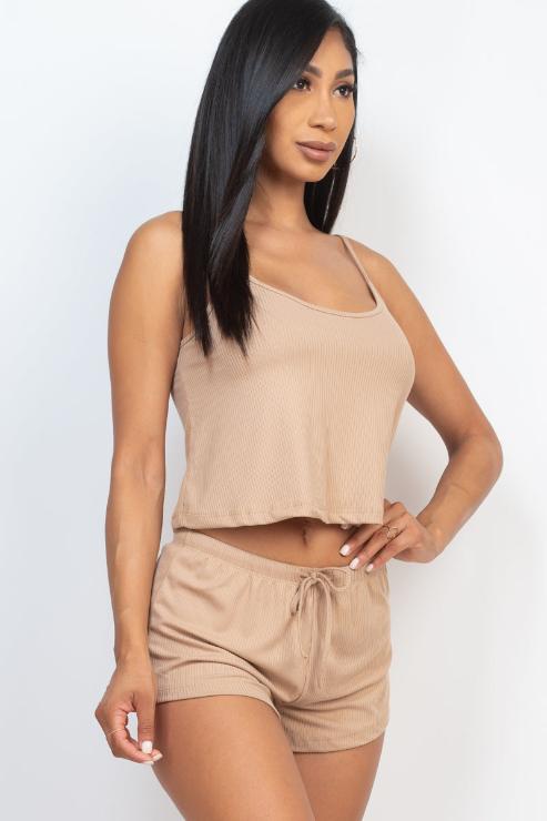 Ribbed Strappy Top & Shorts Set