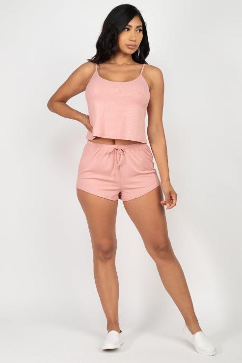 Ribbed Strappy Top & Shorts Set