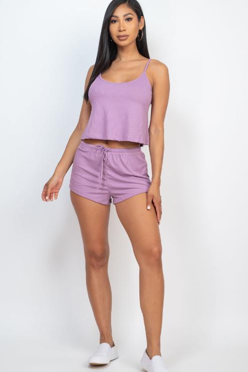 Ribbed Strappy Top & Shorts Set