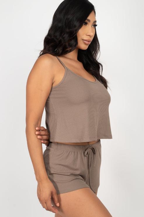 Ribbed Strappy Top & Shorts Set