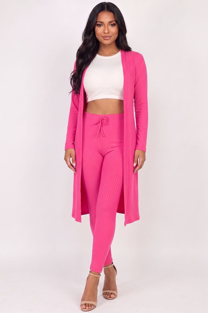 Ribbed Long Cardigan & Leggings Set