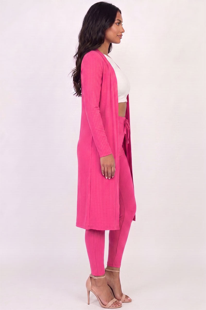 Ribbed Long Cardigan & Leggings Set