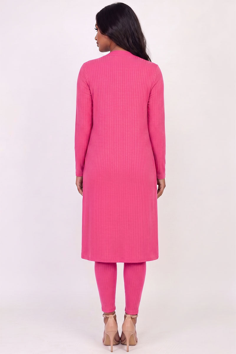 Ribbed Long Cardigan & Leggings Set