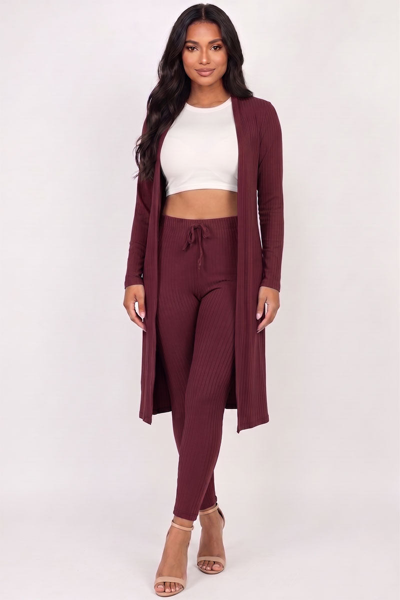 Ribbed Long Cardigan & Leggings Set