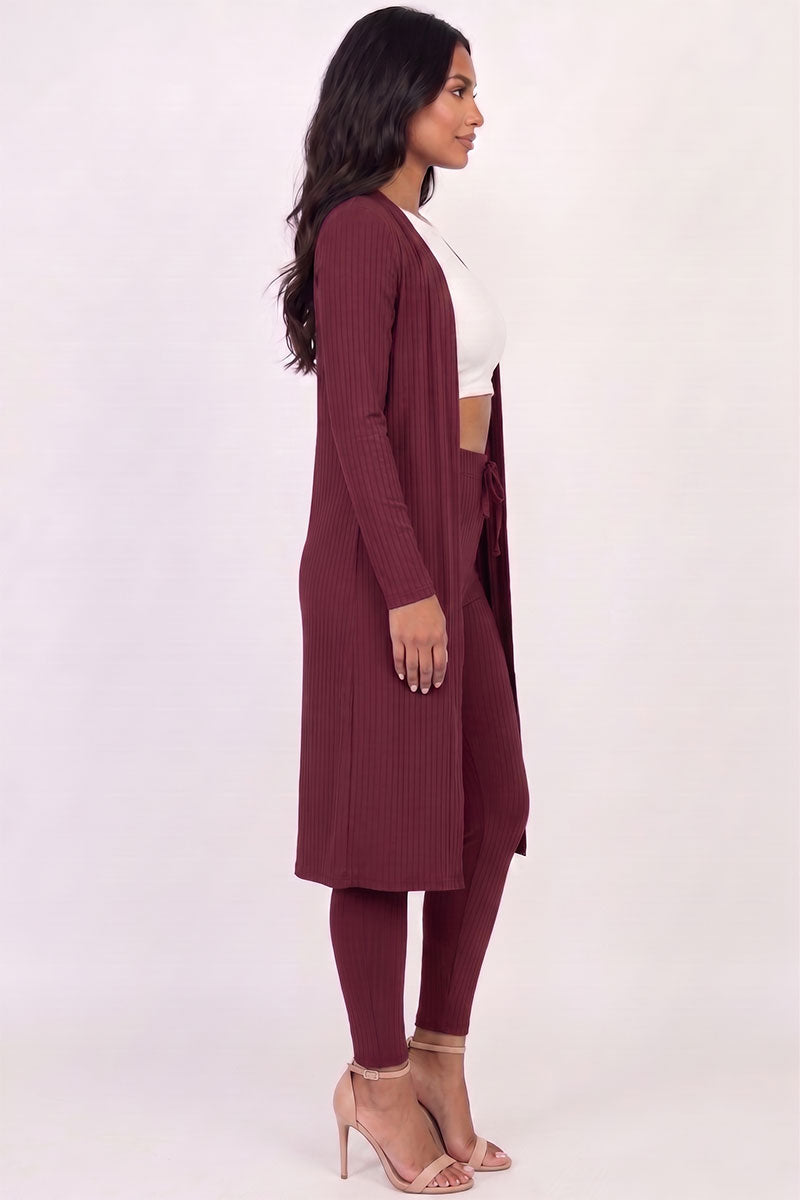 Ribbed Long Cardigan & Leggings Set