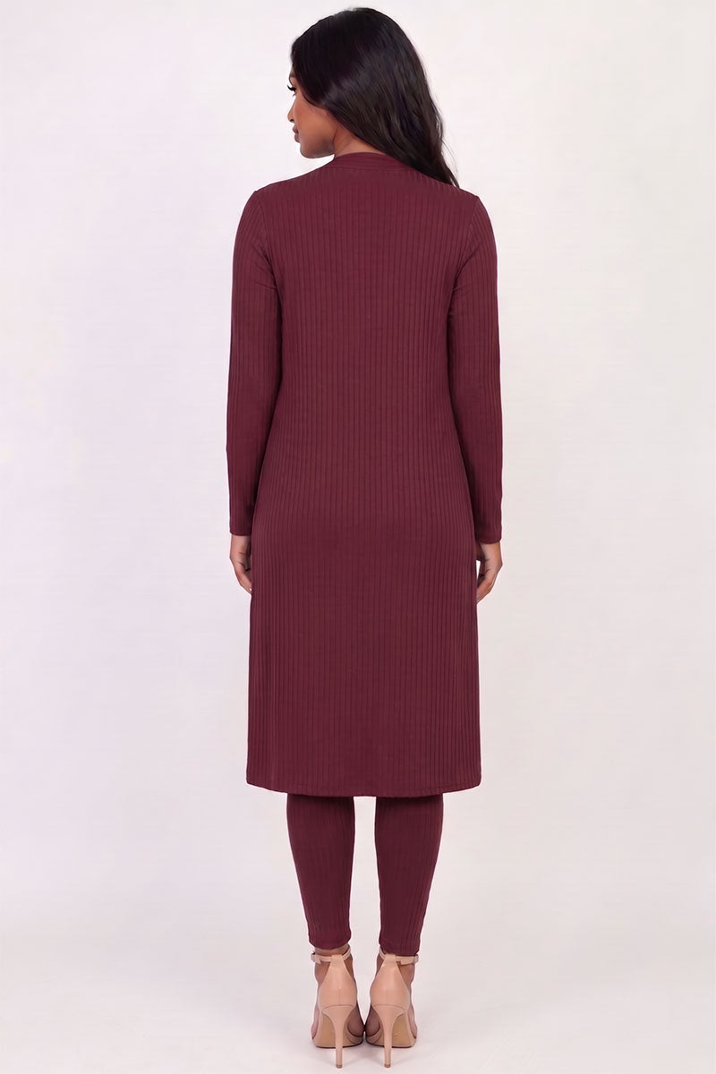 Ribbed Long Cardigan & Leggings Set