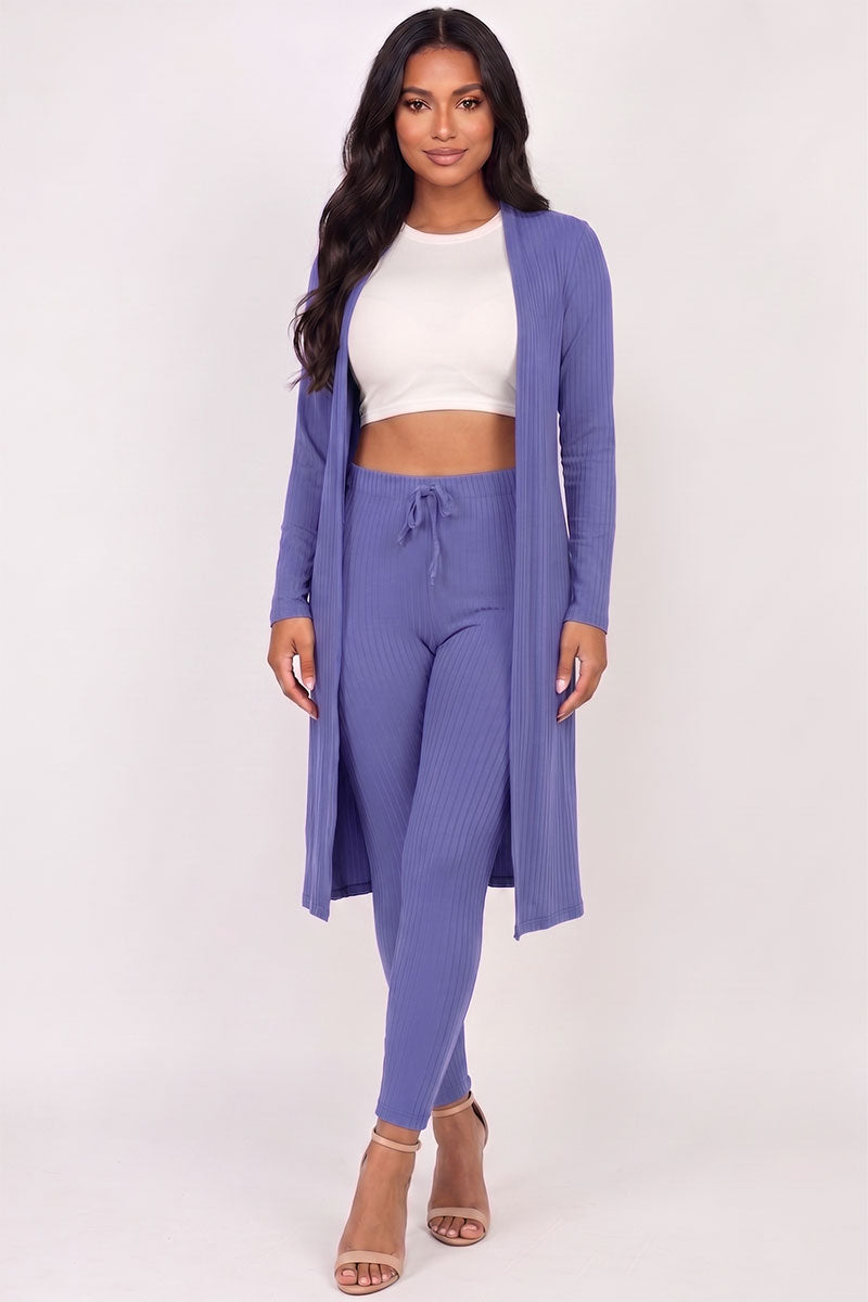 Ribbed Long Cardigan & Leggings Set