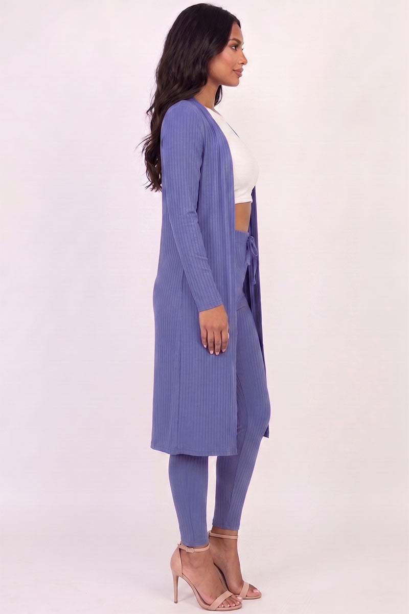 Ribbed Long Cardigan & Leggings Set