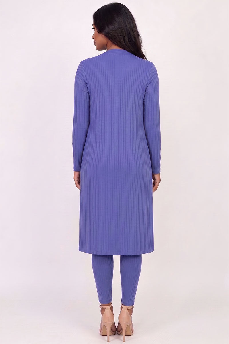 Ribbed Long Cardigan & Leggings Set