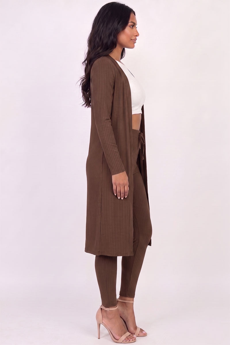 Ribbed Long Cardigan & Leggings Set
