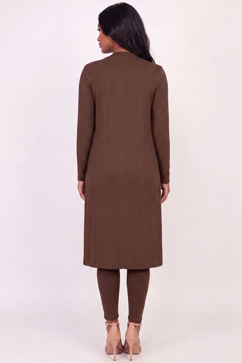 Ribbed Long Cardigan & Leggings Set