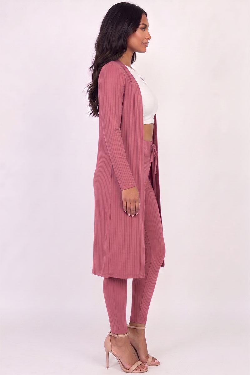Ribbed Long Cardigan & Leggings Set