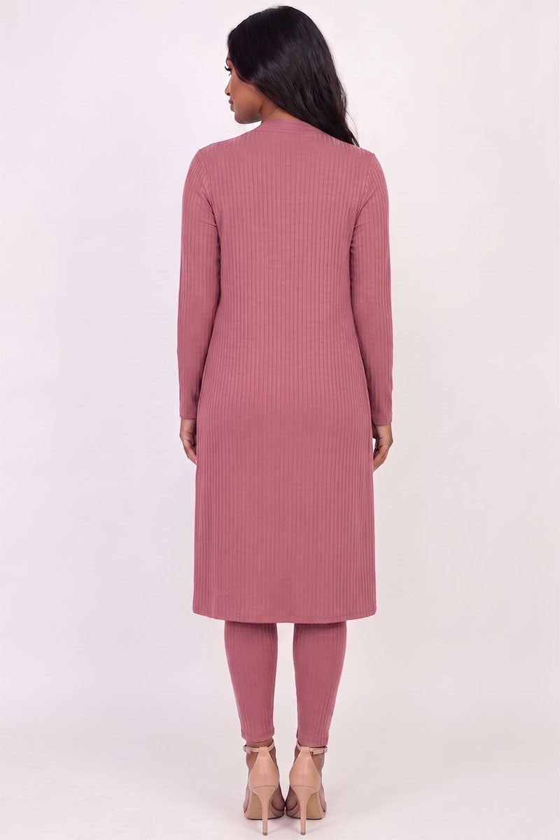 Ribbed Long Cardigan & Leggings Set