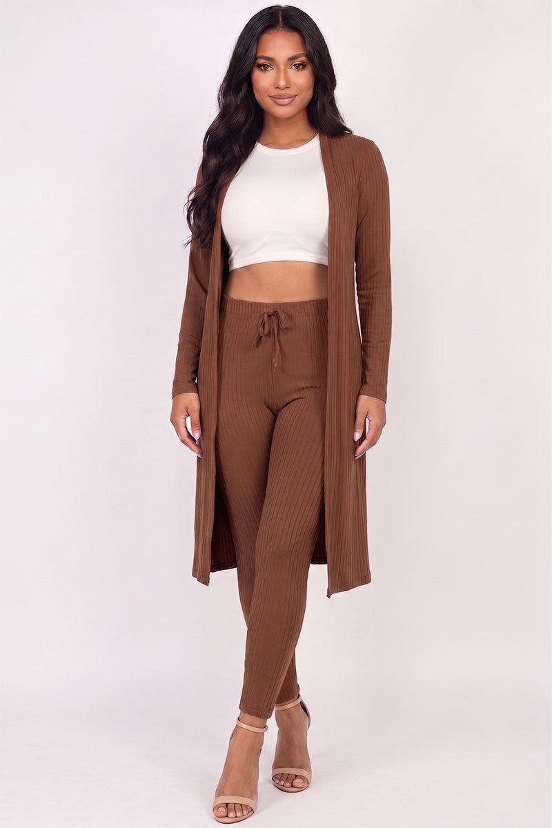 Ribbed Long Cardigan & Leggings Set
