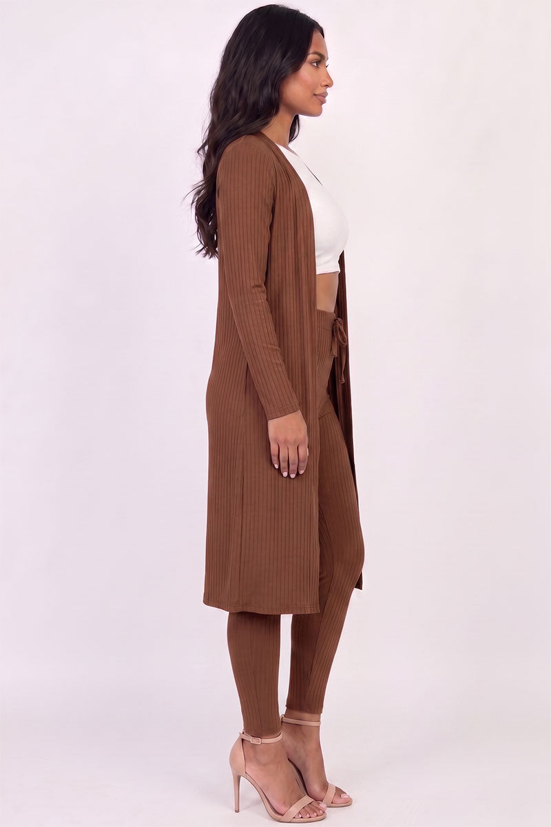 Ribbed Long Cardigan & Leggings Set