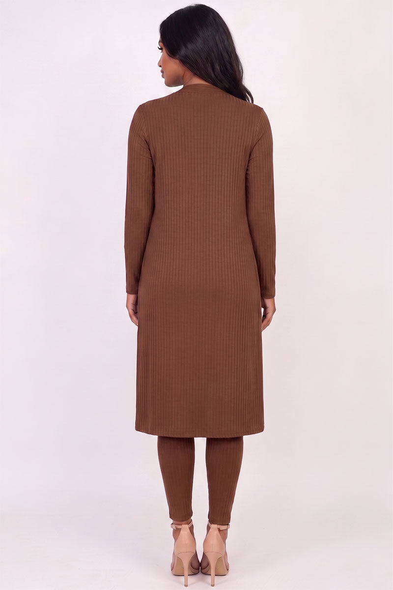 Ribbed Long Cardigan & Leggings Set