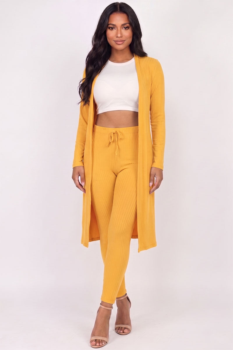 Ribbed Long Cardigan & Leggings Set