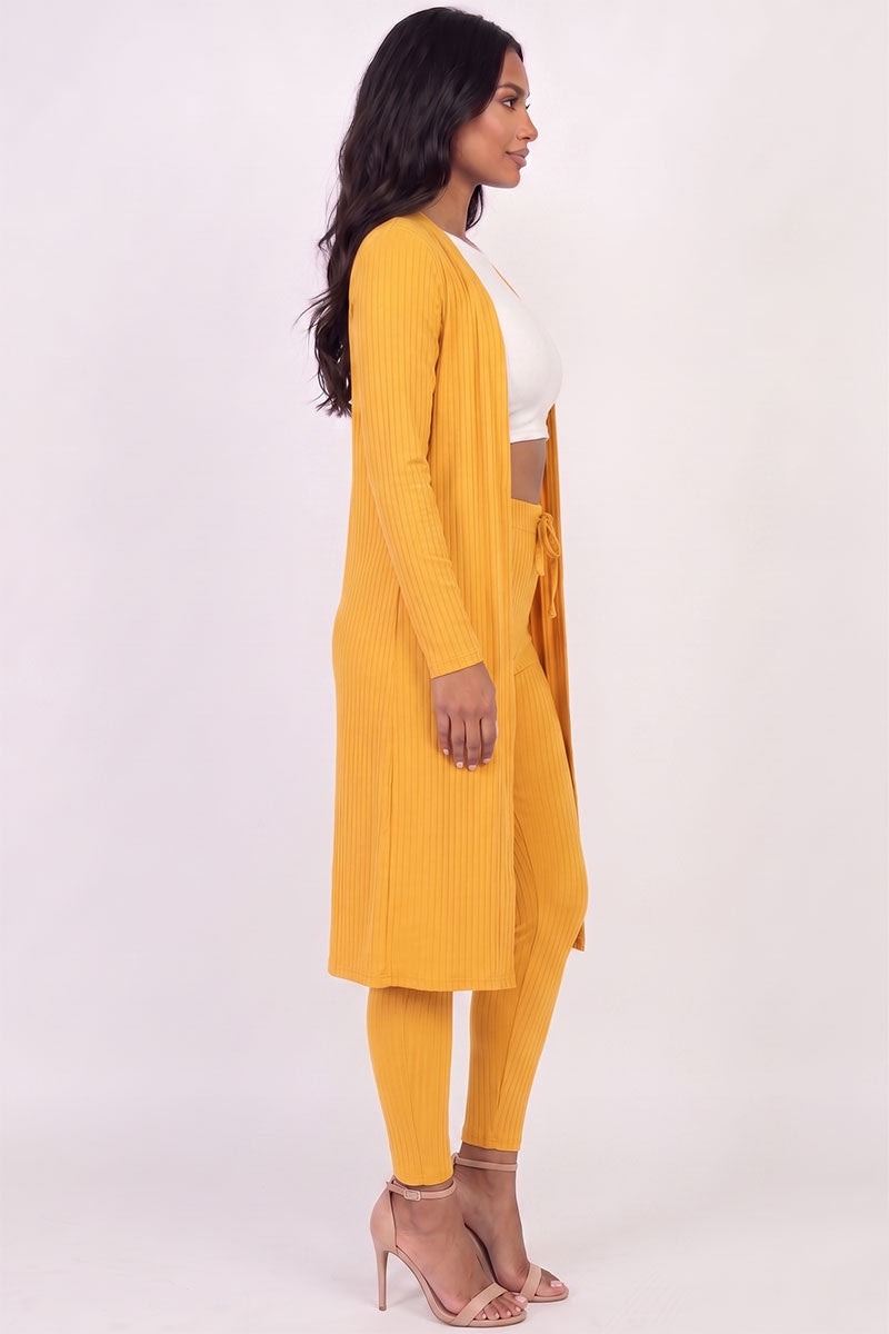 Ribbed Long Cardigan & Leggings Set
