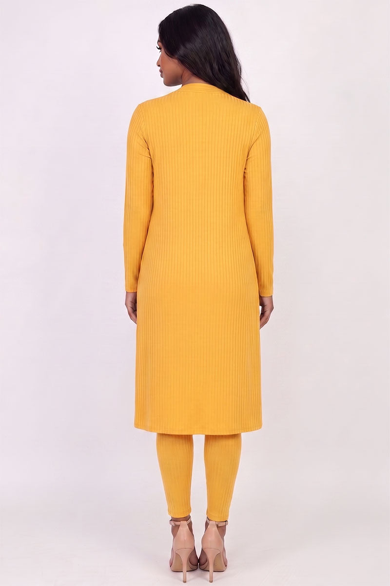 Ribbed Long Cardigan & Leggings Set