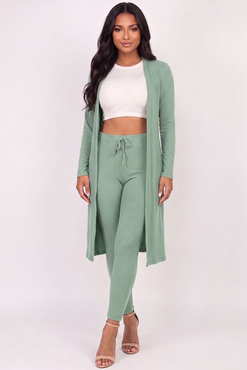 Ribbed Long Cardigan & Leggings Set