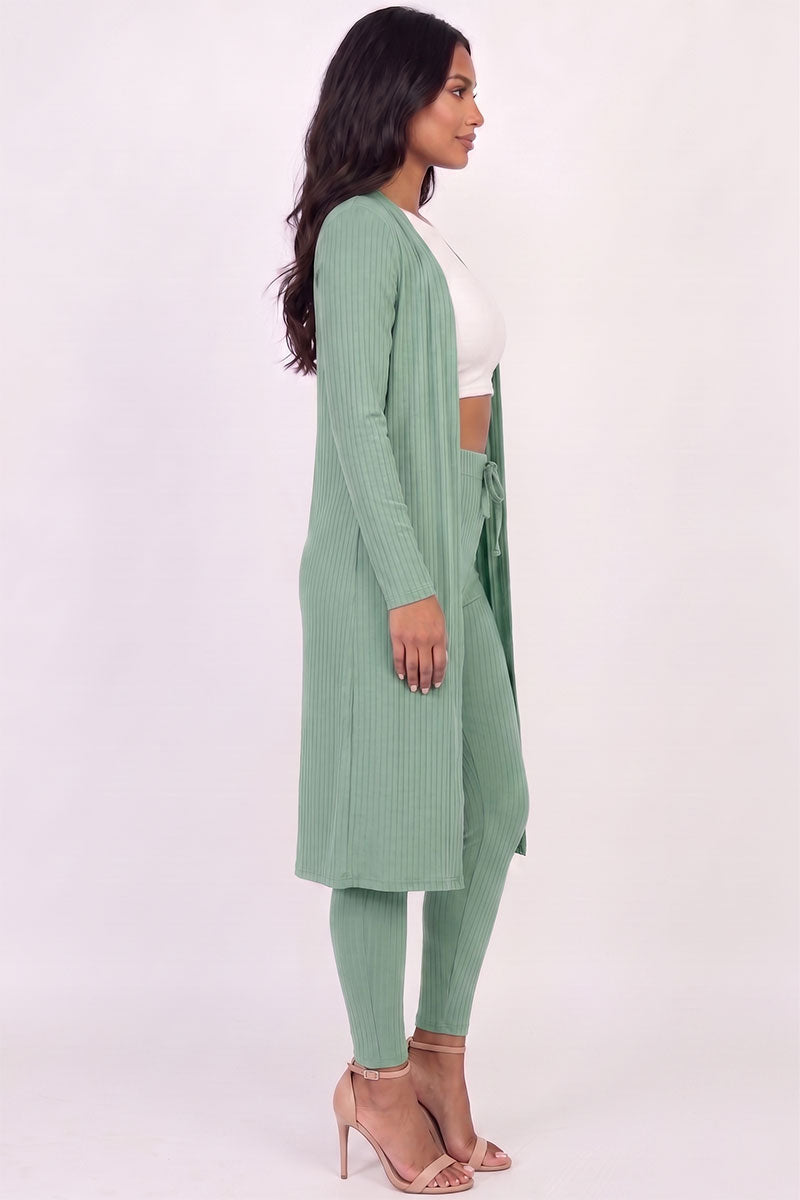 Ribbed Long Cardigan & Leggings Set
