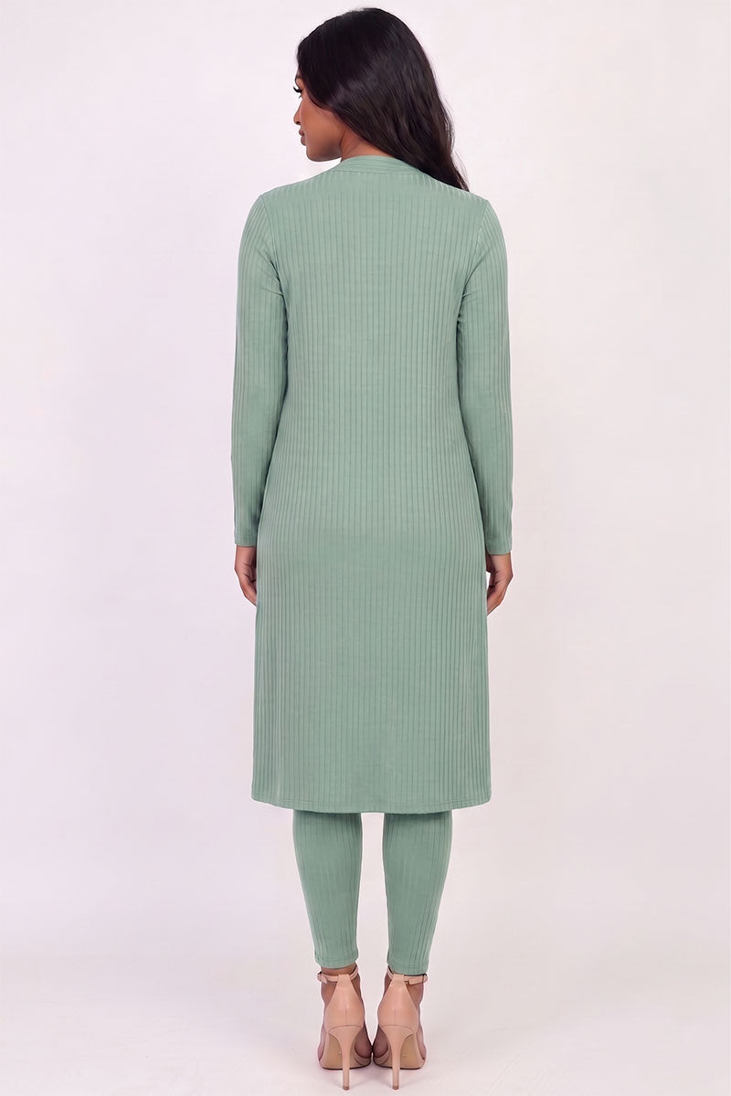 Ribbed Long Cardigan & Leggings Set