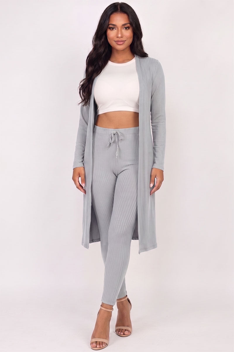 Ribbed Long Cardigan & Leggings Set