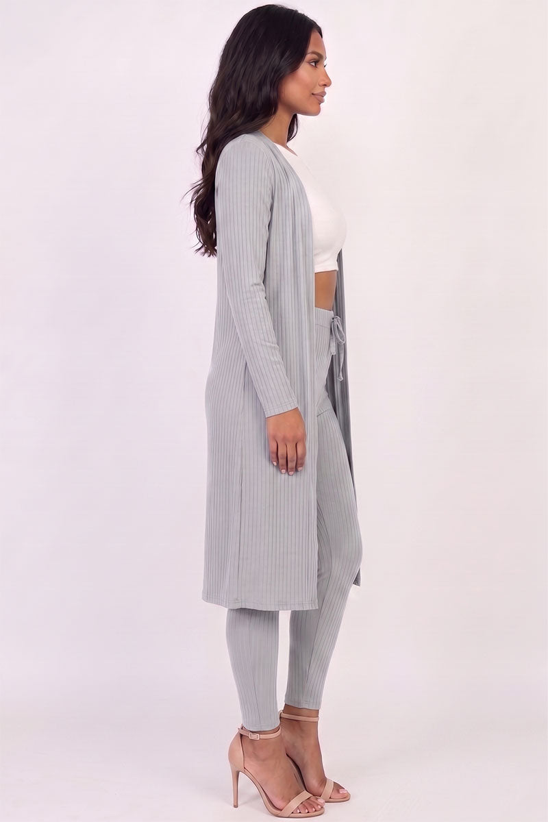 Ribbed Long Cardigan & Leggings Set