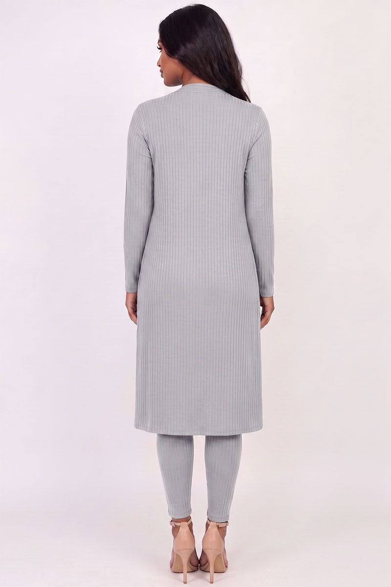 Ribbed Long Cardigan & Leggings Set
