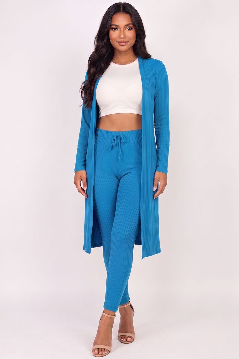 Ribbed Long Cardigan & Leggings Set