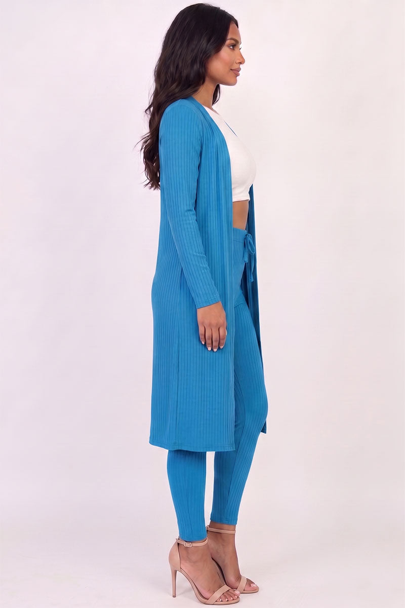 Ribbed Long Cardigan & Leggings Set