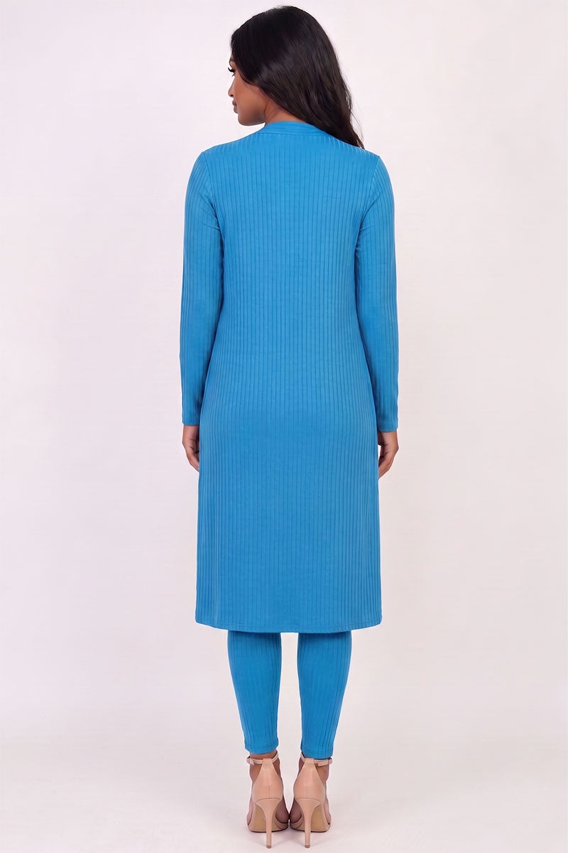 Ribbed Long Cardigan & Leggings Set