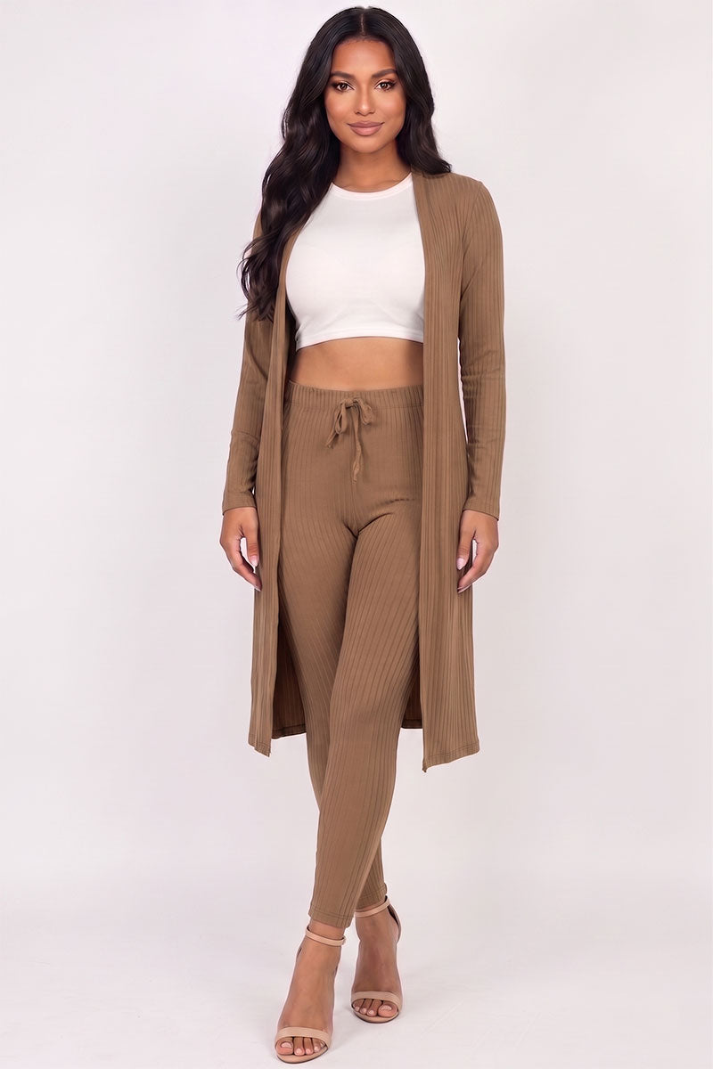 Ribbed Long Cardigan & Leggings Set